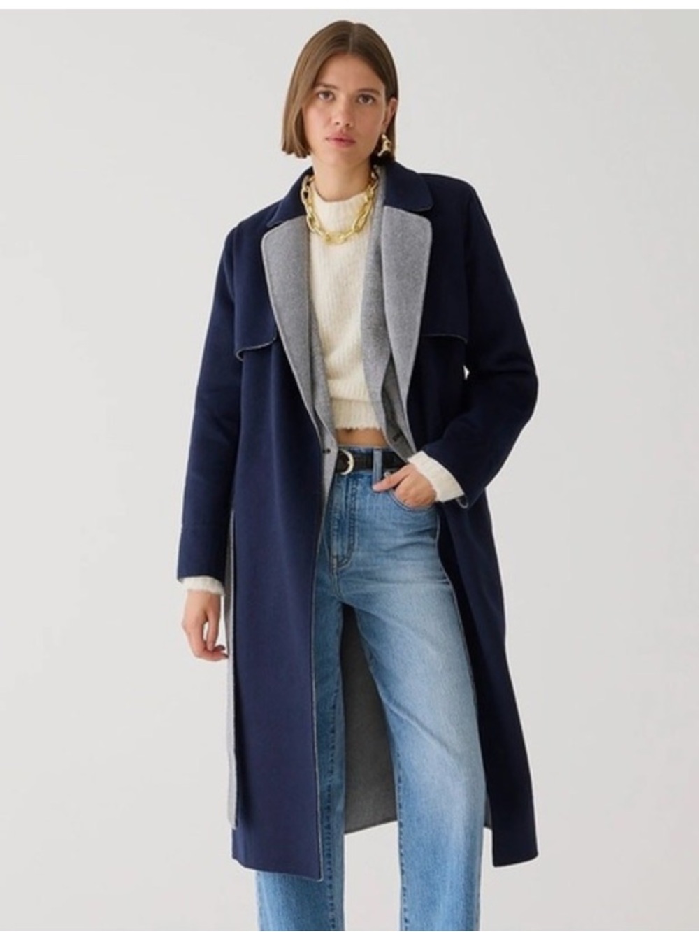 J.Crew Harriet Trench Navy Grey Large Double Faced Wool Size XXL $398 Oversized
